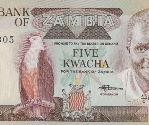 Strøken 5 Kwacha pengeseddel fra Sambia / Zambia i UNC - 1436