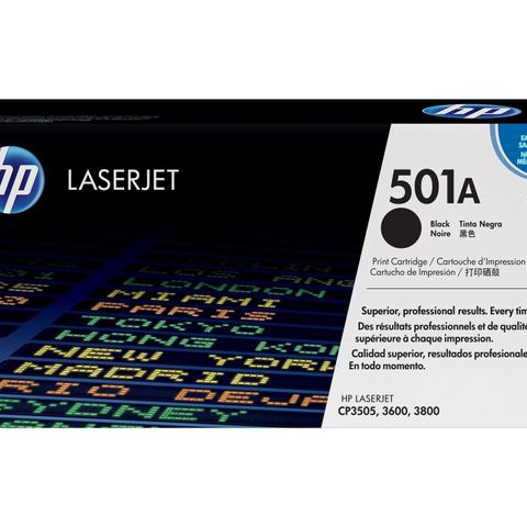 Orginal og uåpnet HP 501A toner til laserskriver