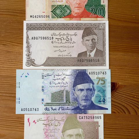 Pakistan 🇵🇰 5, 10, 20, 75 Rupees. UNC
