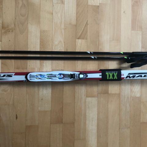 Madhus XC alpine skis 140cm with bindings and poles 125cm