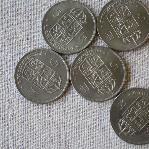 Svenske 5 x 5 kroner 1972 - kr 40