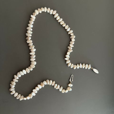 Perlekjede, biwaperler, halskjede, smykke, antikk 835