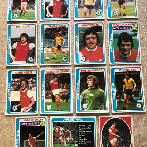 Arsenal - 15 stk Topps 1979 fotballkort