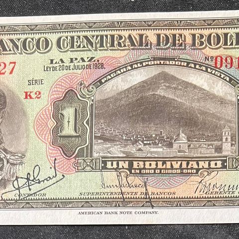 BOLIVIA. 1 BOLIVANO. 1928.   P-118a.2.   UNC