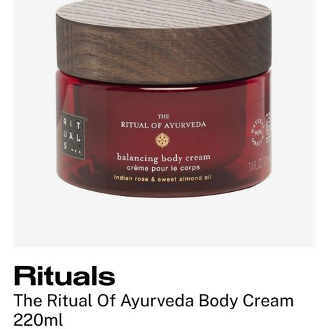 RITUALS. The Ritual Of Ayurveda Body Cream, 220 ml. Helt ny, uåpnet