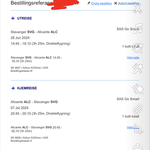 Fly bilett fra Stavanger til alicante 28.06.24-07.07.24