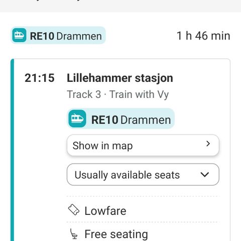 Togbillett Lillehammer - Oslo Lufthavn Gardermoen