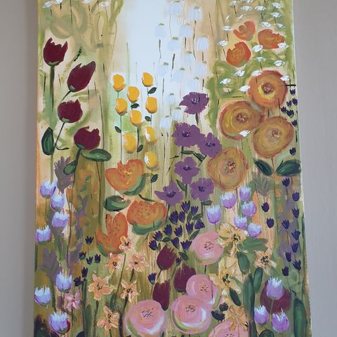 Stort nydelig maleri "Blomstereng " 100×150