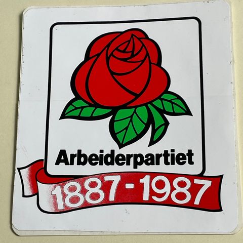 Arbeiderpartiet 100 år 1887 - 1987 ubrukt klistremerke