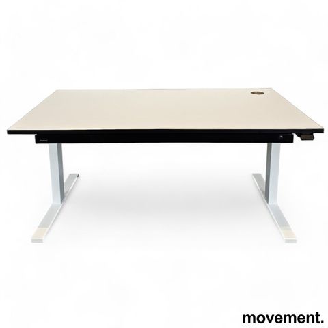 5 stk Skrivebord med elektrisk heve-senkefunksjon i hvit fra Linak, pent brukt.