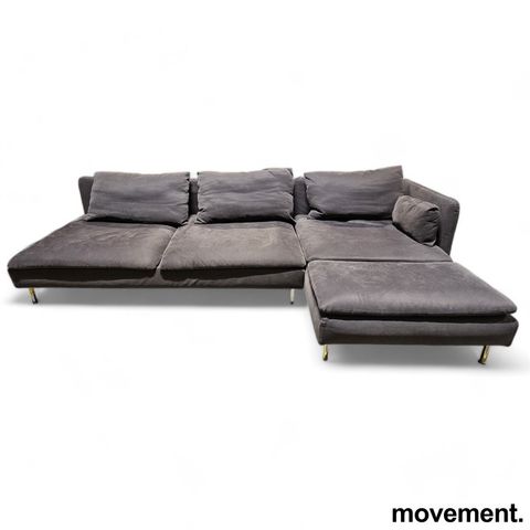 3-seter sofamodul i mørkt grått stoff fra IKEA, modell Söderhamn, 285x150cm, pen