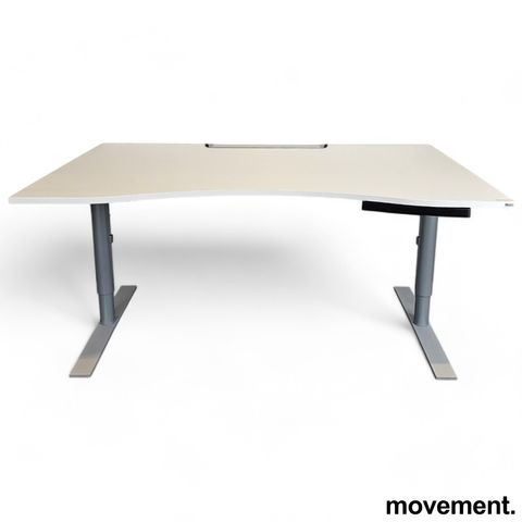 Skrivebord fra Kinnarps i hvitt / grått, T-serie, 160x80cm med magebue, pent bru