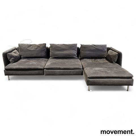 3-seter sofamodul i mørkt grått stoff fra IKEA, modell Söderhamn, 295x150cm, pen