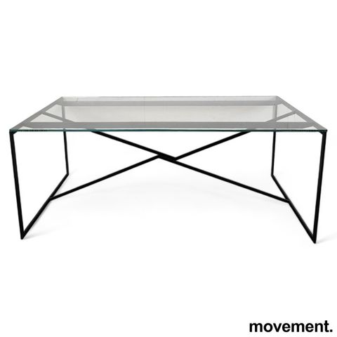 Møtebord / spisebord, i glass med understell i sort, 180x90cm, pent brukt.
