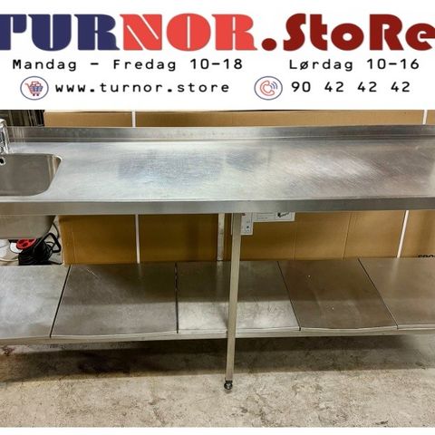 Brukt stor Rustfritt oppvaskbenk Med 1 kum 2500x650x890 mm Varenr:400268