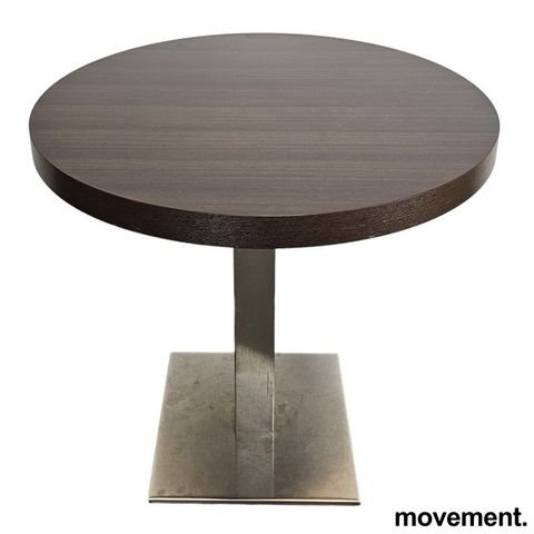 5 stk Kantinebord / kafebord i mørk trefarget laminat, Ø: 80cm, 75cm høyde, pent