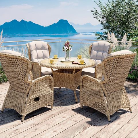 Comfort rund spisegruppe 120 med 4 stoler (Gråmix, natur og brun) / Hagemøbel