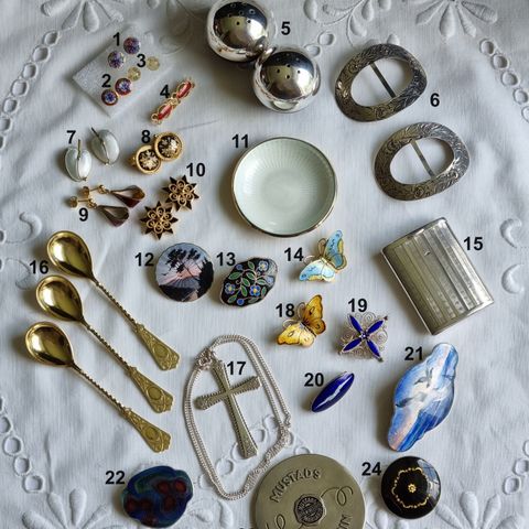 Sølv emalje smykke, skål, sommerfugl, sølv smykke, diverse