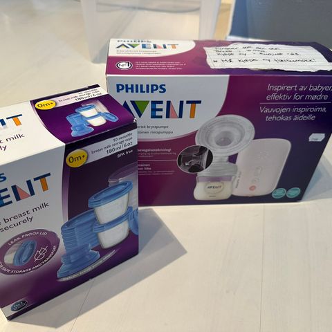 Avent elektrisk brystpumpe og oppbevaringsbokser