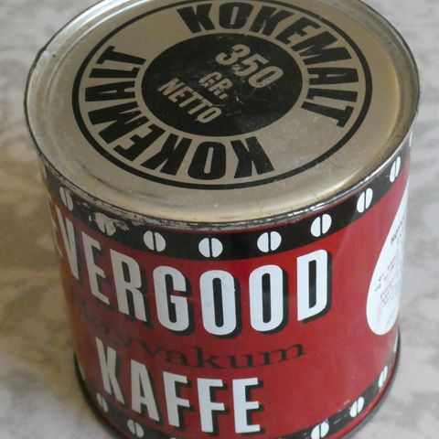 Vintage kaffeboks med innhold