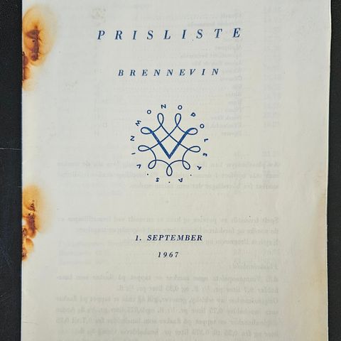 Prisliste brennevin 1. sept. 1967, Vinmonopolet