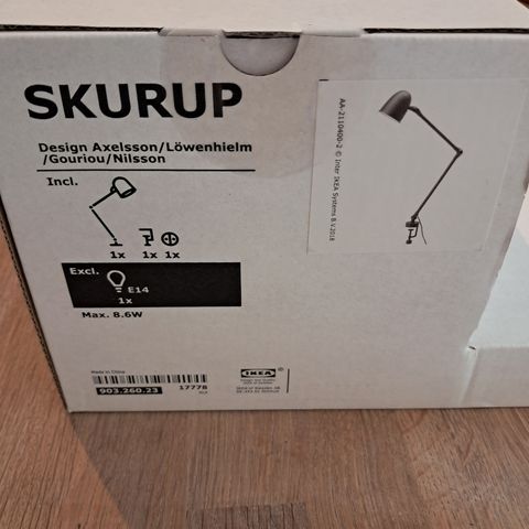 Ubrukt arbeidslampe SKURUP fra IKEA