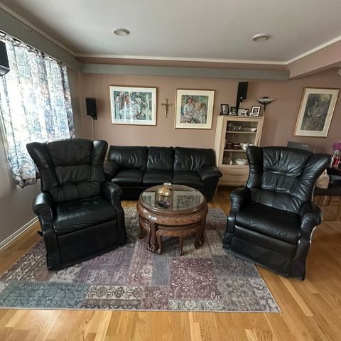 Skinn sofa og 2 stoler