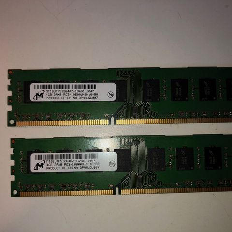Micron. To stk. MT4 GB 2Rx8 PC3 - 10600U-9-10-B0 minnebrikker.