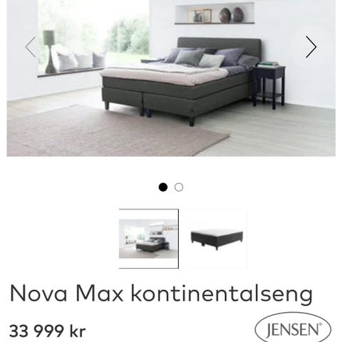 Jensen Nova Max 180/200 med sengegavl og overmadrass .