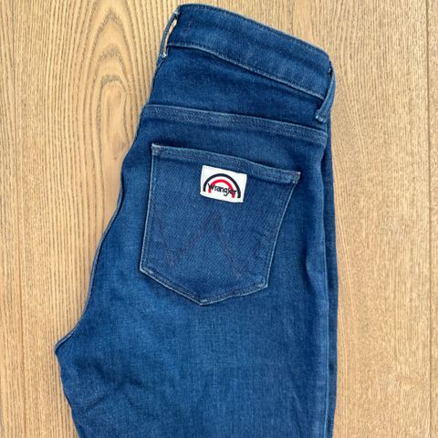 Kjempefin blå WRANGLER Flare olabukse - jeans W24 L32, selges!