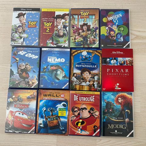 12 stk. Disney Pixar DVD filmer selges samlet