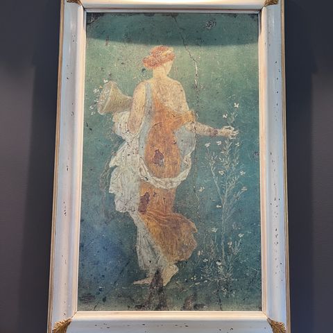 Stort Ukjent Maleri - [Fresco, Roman Painting from Pompeii Flower Picking Girl]