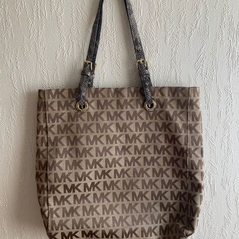 Michael Kors Tote Bag Large Beige Jet Set Signature Canvas Jacquard North South