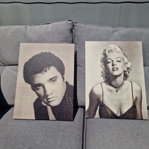 Sort/hvitt bilder av Elvis og Marilyn