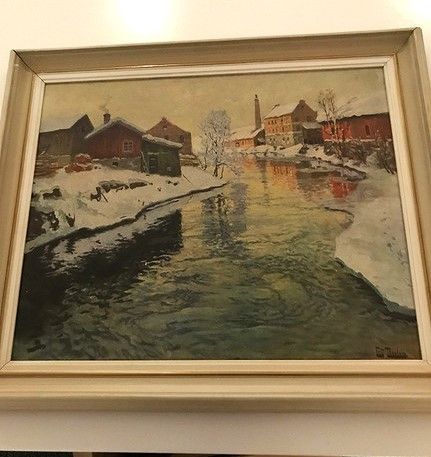 Gammelt flott bilde fra Lysaker-elven av Frits Thaulow