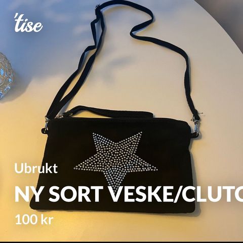 Ny sort skulderveske/clutch