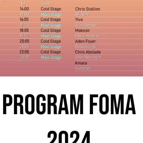 2 stk FOMA festivalpass selges samlet for 1000kr