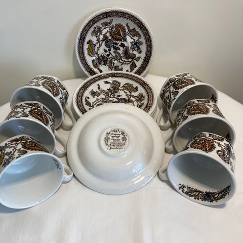 6 sett kaffe te kopp med fat Ridgway Ironstone Staffordshire Jacobean