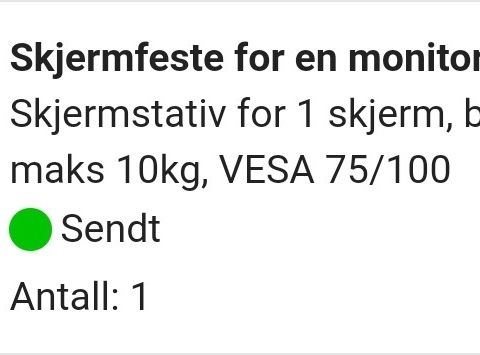 Skjermfeste for skjerm opp til 10 kg