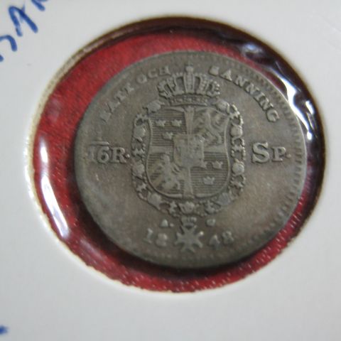 1 / 16  Riksdaler  1848  Sverige sølv