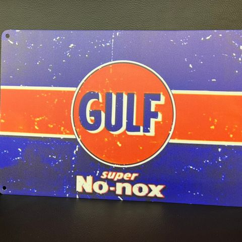 Gulf Super No-nox Skilt I Tynnmetall 20X30 cm. Garasje, Bensin