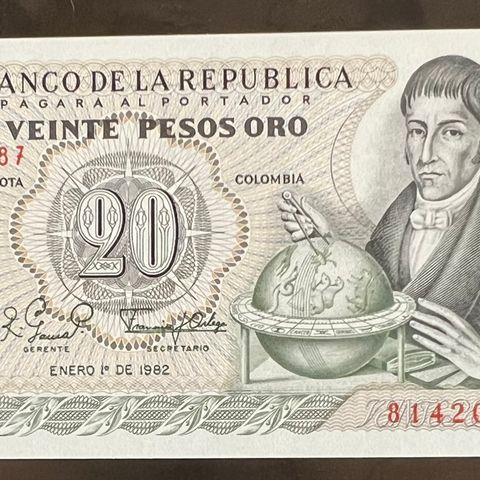 COLOMBIA. 20 PESOS ORO.  1982. P-409d.3. UNC