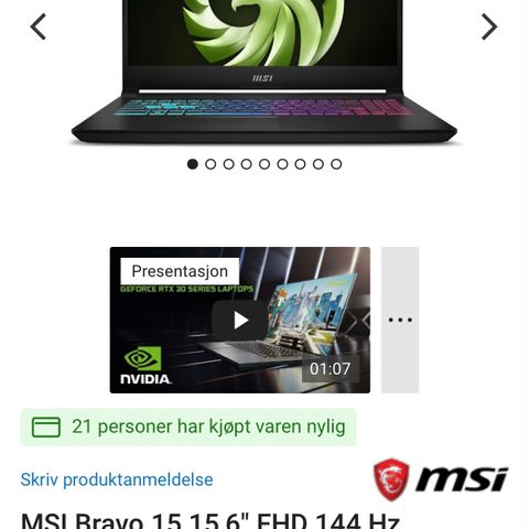 MSI Bravo 15 15,6" FHD 144 Hz