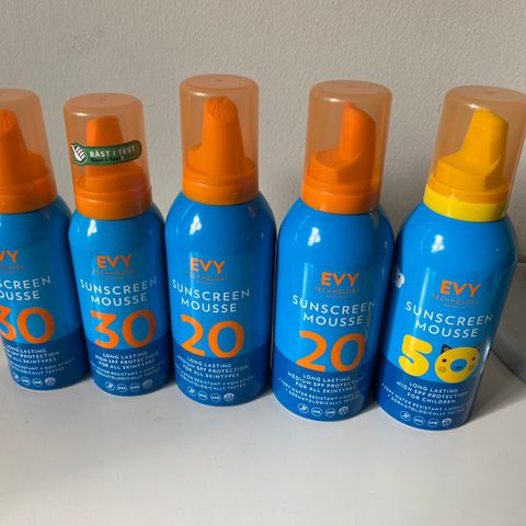 5 stk. nye  sunscreen mousse fra EVY Tecnology. Selges samlet.