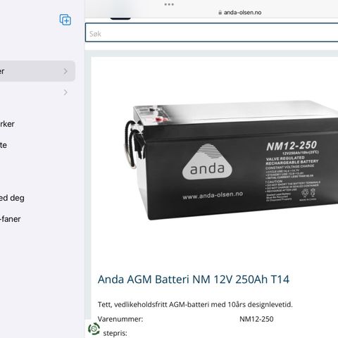 Anda AGM batterier NM 12V  250 Ah T14 selges