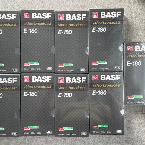 9 stk BASF E-180 Video broadcast VHS kassetter nye og forseglet