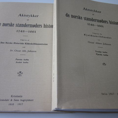 Aktstykker til de norske Stændermøders historie 1548–1661, I, selges samlet