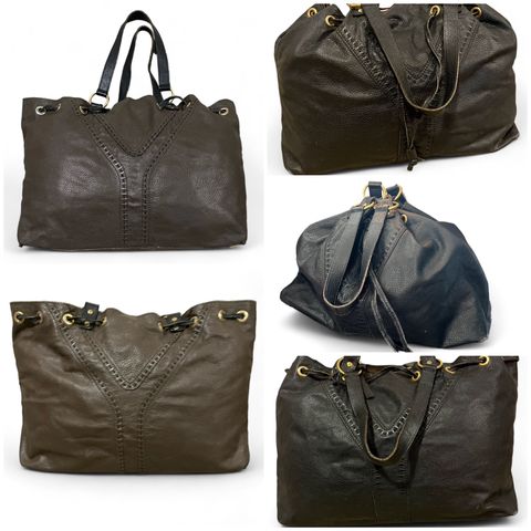 YSL 2-way Revirsible Shopper Bucket Tote Skulderveske m/svart & brun kalveskinn