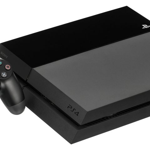 PlayStation 4 med to kontroller, gaming headset og spill