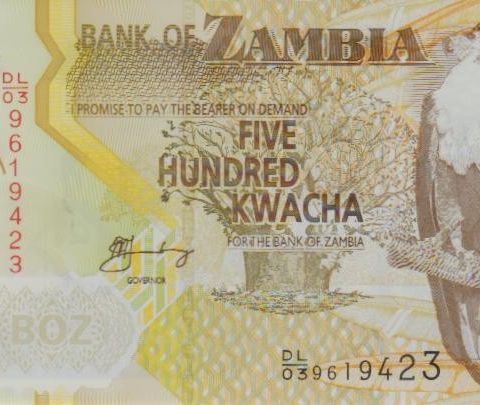 En strøken 500 Kwacha seddel fra Sambia / Zambia i UNC - 1477